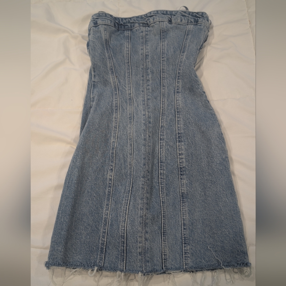 Zara Denim Blue Strapless Midi Dress